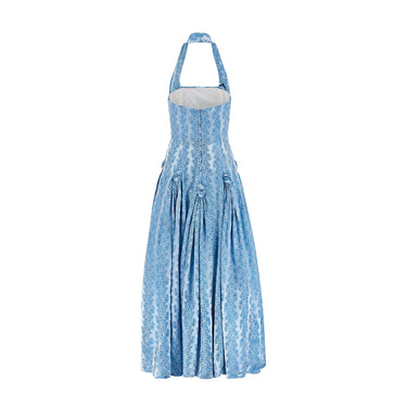 ARCHIVE - 1950s Pale Blue Jacquard Halter Neck Ballgown