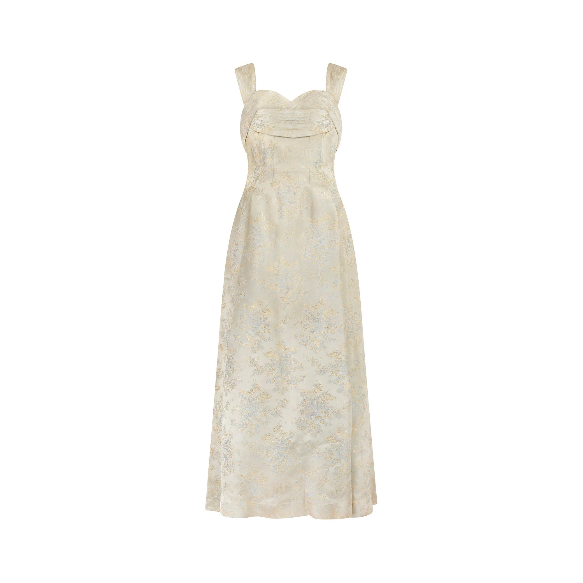 ARCHIVE - 1950s Pale Gold and Blue Brocade Ball Gown