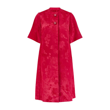 1950s Fuchsia Pink Jacquard Dress and Coat Ensemble