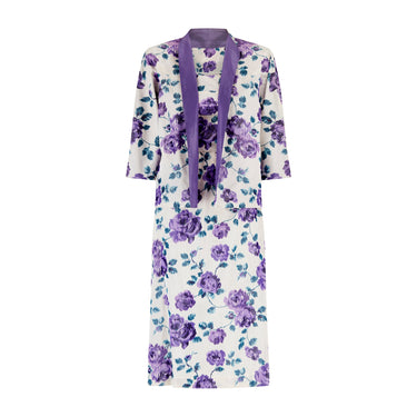 1950s Silk Purple Floral Shift Midi Dress and Jacket