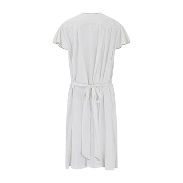 1950s White Cotton Smocked Dress with Tie Back