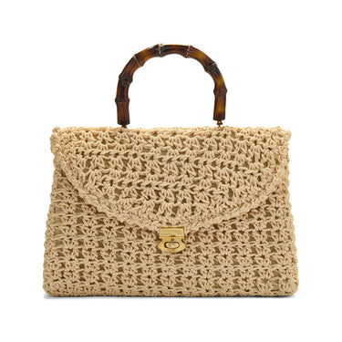1960s Beige Macrame Bag with Top Handle