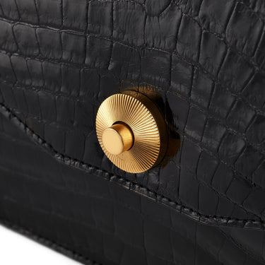 1960s Black Asprey Top Handle Crocodile Leather Bag