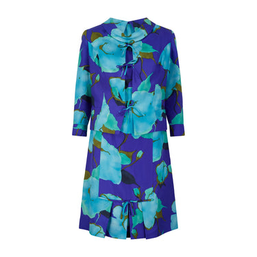 1960s Brunot Soeurs Purple Aqua Floral Dress with Jacket