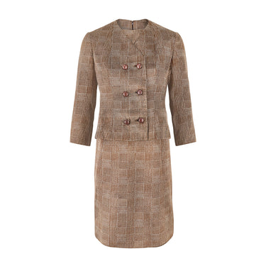 1960s Christian Dior Brown Prince of Wales Double Breasted Dress Suit