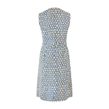 ARCHIVE - 1960s Couture Cream and Blue Geometric Silk Dress and Jacket