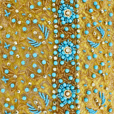 ARCHIVE - 1960s Doreen Lok Gold and Turquoise Beaded Shift Dress