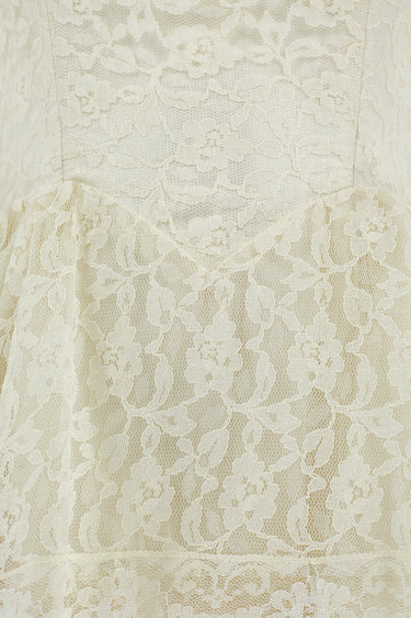 ARCHIVE - 1970s Five Tier Lace Wedding Dress with Wide Neckline