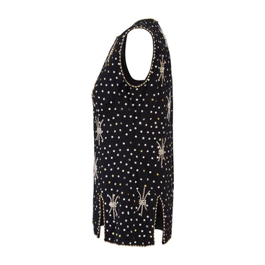 1960s Franpear Beaded and Sequinned Black Wool Tunic Top