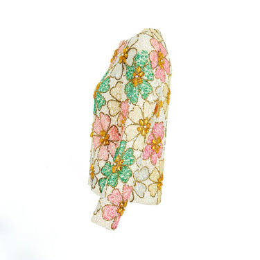 ARCHIVE - 1960s Gene Shelly Flower Wool Sequin and Bejewelled Cardigan