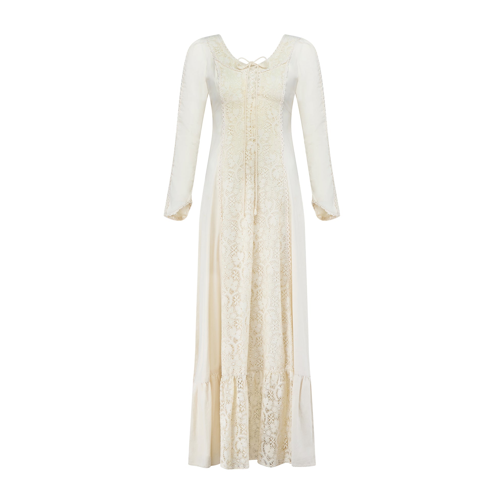 1960s Gunne Sax Black Label Linen and Crochet Laced Bodice Dress
