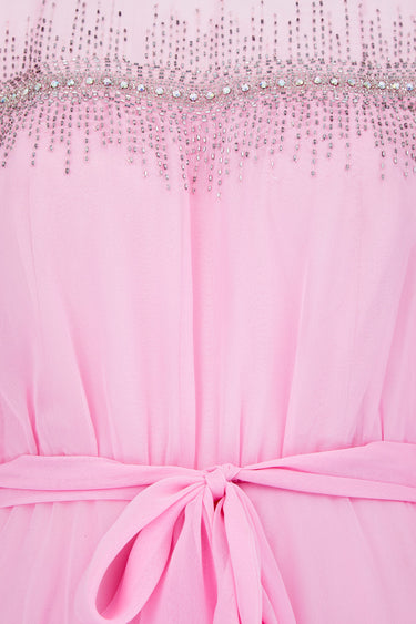1960s Hannalore Pink Chiffon Beaded Maxi Dress