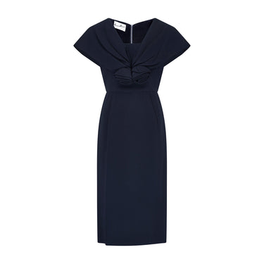 1960s Herman Marcus Black Crepe Dress with Rosettes
