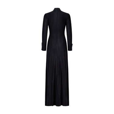 1960s Jean Varon Jersey Black Maxi Dress with Front Button Detail
