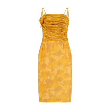 1960s Lee Delman Bubble Print Yellow Chiffon Dress