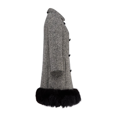 ARCHIVE - 1960s Lilli Ann Black and White Wool Tweed Coat with Black Fox Trim