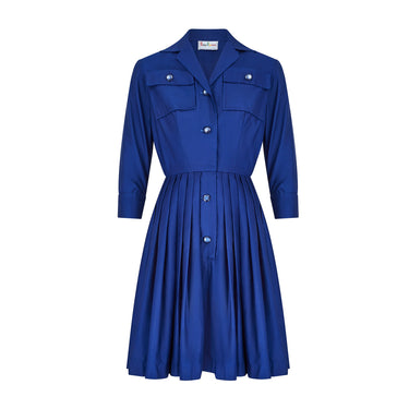 1960s Peter Barron French Blue Cotton Shirt Dress