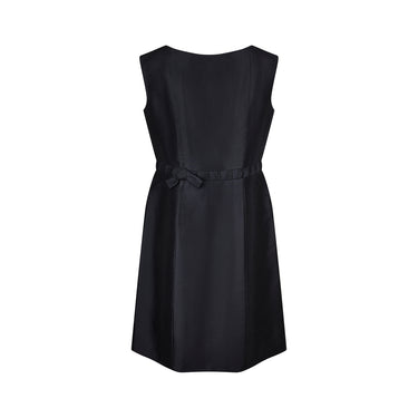 ARCHIVE - 1960s Pierre Balmain Silk Black Dress with Latticework Waistband