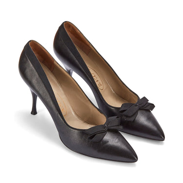 ARCHIVE - 1960s Rayne Saffiano Leather with Grosgrain Bow Stiletto