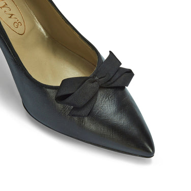 ARCHIVE - 1960s Rayne Saffiano Leather with Grosgrain Bow Stiletto