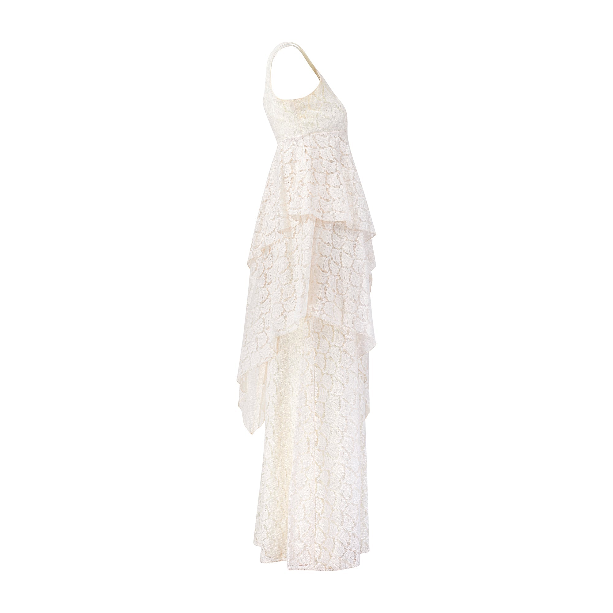 ARCHIVE - 1970s Ellis Tassel Detail Tiered Cream Lace Wedding Dress ARCHIVE - 1970s Ellis Tassel Detail Tiered Cream Lace Wedding Dress