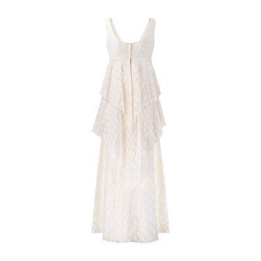 ARCHIVE - 1970s Ellis Tassel Detail Tiered Cream Lace Wedding Dress
