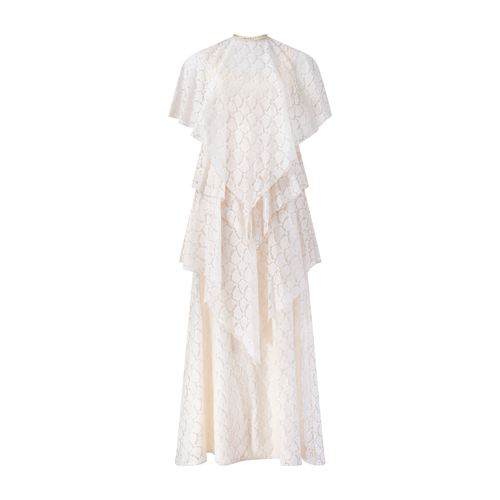 ARCHIVE - 1970s Ellis Tassel Detail Tiered Cream Lace Wedding Dress ARCHIVE - 1970s Ellis Tassel Detail Tiered Cream Lace Wedding Dress