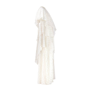 ARCHIVE - 1970s Ellis Tassel Detail Tiered Cream Lace Wedding Dress