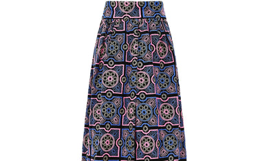 ARCHIVE - 1970s Adolfo Blue and Pink Embroidered Velvet Maxi Skirt