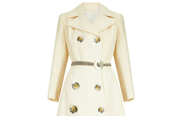 1970s Cardin-esque Couture Cream Wool Double-Breasted Coat