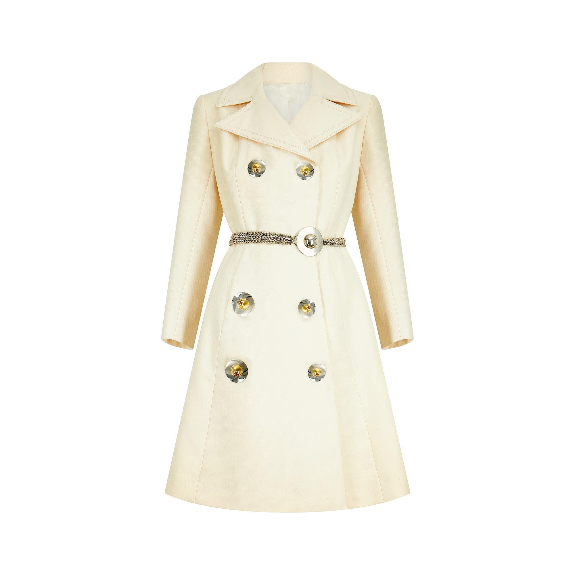 1970s Cardin-esque Couture Cream Wool Double-Breasted Coat