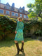 1970s Emilio Pucci Turquoise Printed Silk Jersey Dress With Cross Over Bodice