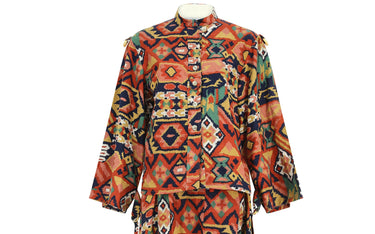 ARCHIVE - 1970s Janet Moira Colourful Pattern Print Skirt Suit