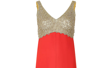 ARCHIVE - 1970s Loris Azzaro Gold Chain and Red Crepe Maxi Dress