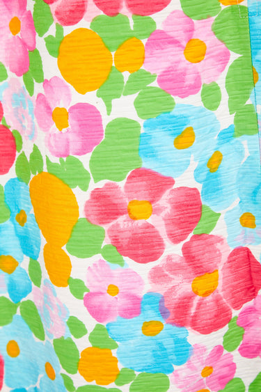 ARCHIVE - 1960s Textured Cotton Bright Floral Print A-Line Dress