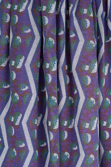 1970s Angela Gore Purple Print Maxi Dress with Velvet Trim