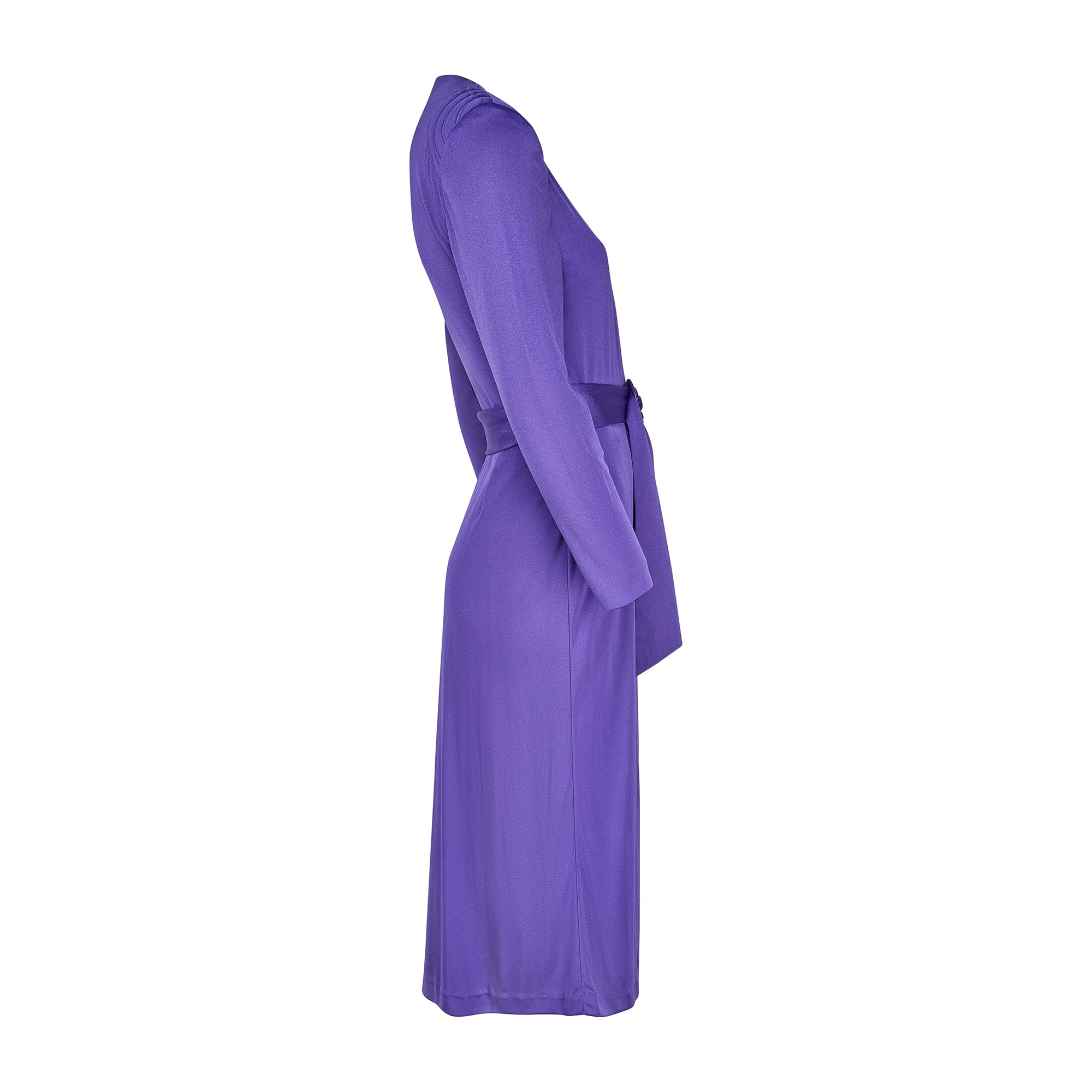 1970s Biba Purple Jersey Wrap Dress with Tonal Belt