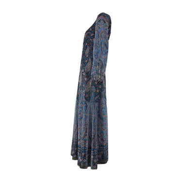 1970s Black Purple Paisley Chiffon Maxi-Dress