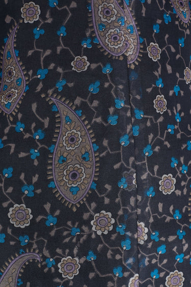 1970s Black Purple Paisley Chiffon Maxi-Dress