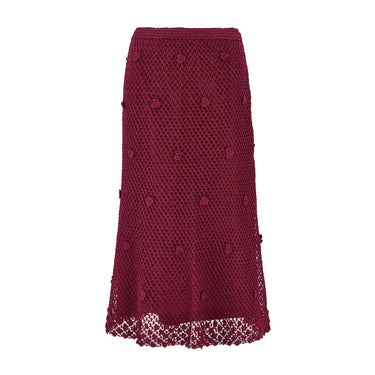 1970s Burgundy Crochet Short Sleeve Top and A-Line Skirt
