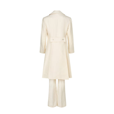 1970s Cream Jumpsuit with Crochet Waist Panel and Coat Ensemble