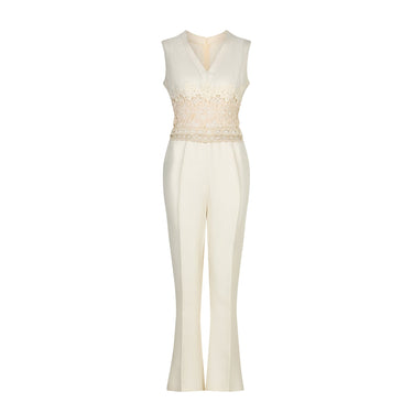 1970s Cream Jumpsuit with Crochet Waist Panel and Coat Ensemble