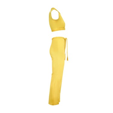 ARCHIVE - 1970s Dana Yellow Jersey Crop Top and Trousers with Braid Detail