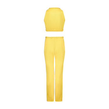 ARCHIVE - 1970s Dana Yellow Jersey Crop Top and Trousers with Braid Detail