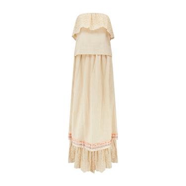 1970s Embroidered Cream and Ribbonwork Boho Ensemble