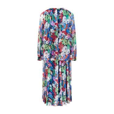 1975 Jean Muir Runway Documented Rainbow Floral Chiffon Layered Dress