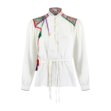 1970s Jeff Banks Cotton Shirt with Patchwork Appliqué