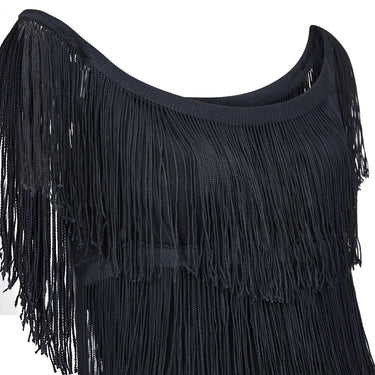 ARCHIVE - 1970s Documented Loris Azzaro Black Tassel Column Dress