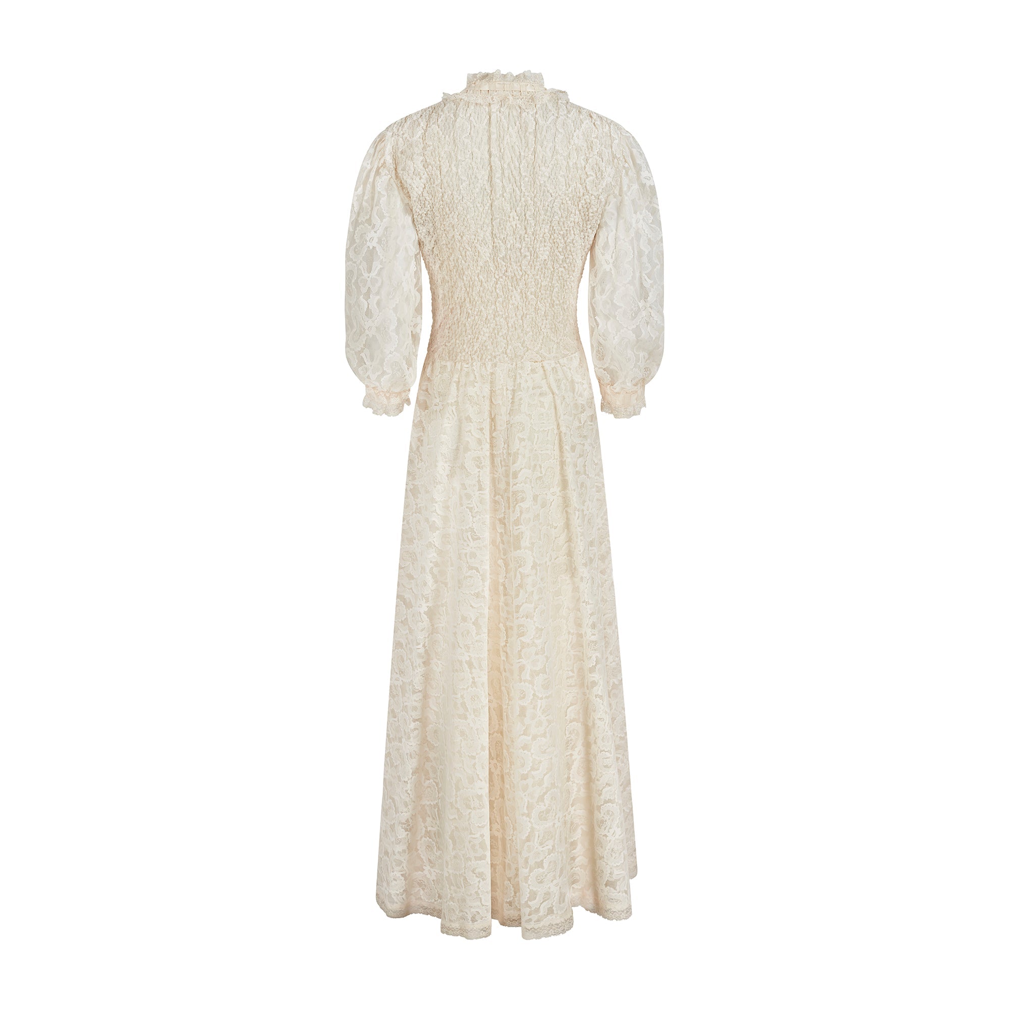 odette cream long sleeve formal maxi dress 1970s Odette Barsa Cream Slip Dress with Lace and Ribbon Overlay Coat