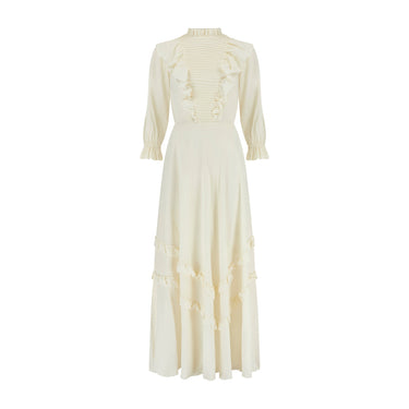 1970s Pale Cream Pintuck Maxi Dress